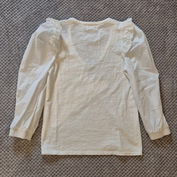 Nation LTD Remi Prim Combo Tee Size XS V-Neck Top Chic Ruffle Puff Sleeve White - Picture 3 of 10